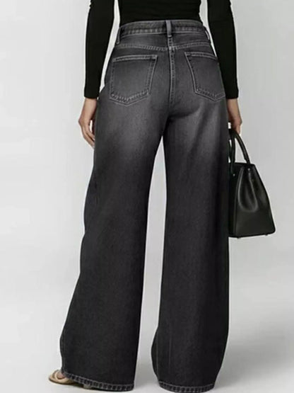 Wide Leg Jeans with Eyelet Details