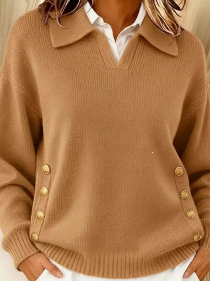 Plus Size Decorative Button Dropped Shoulder Sweater