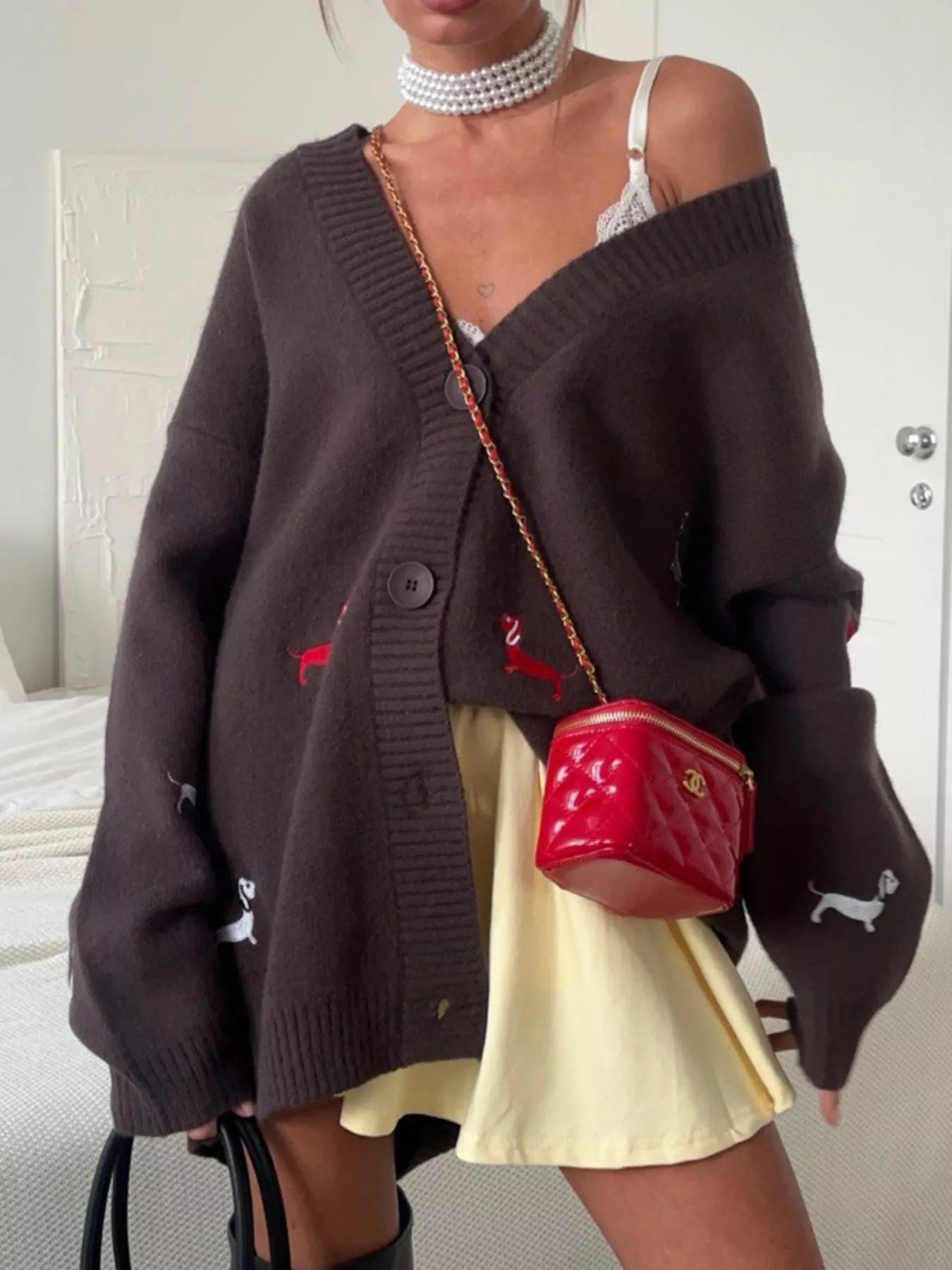 Embroidered Button Up Cardigan