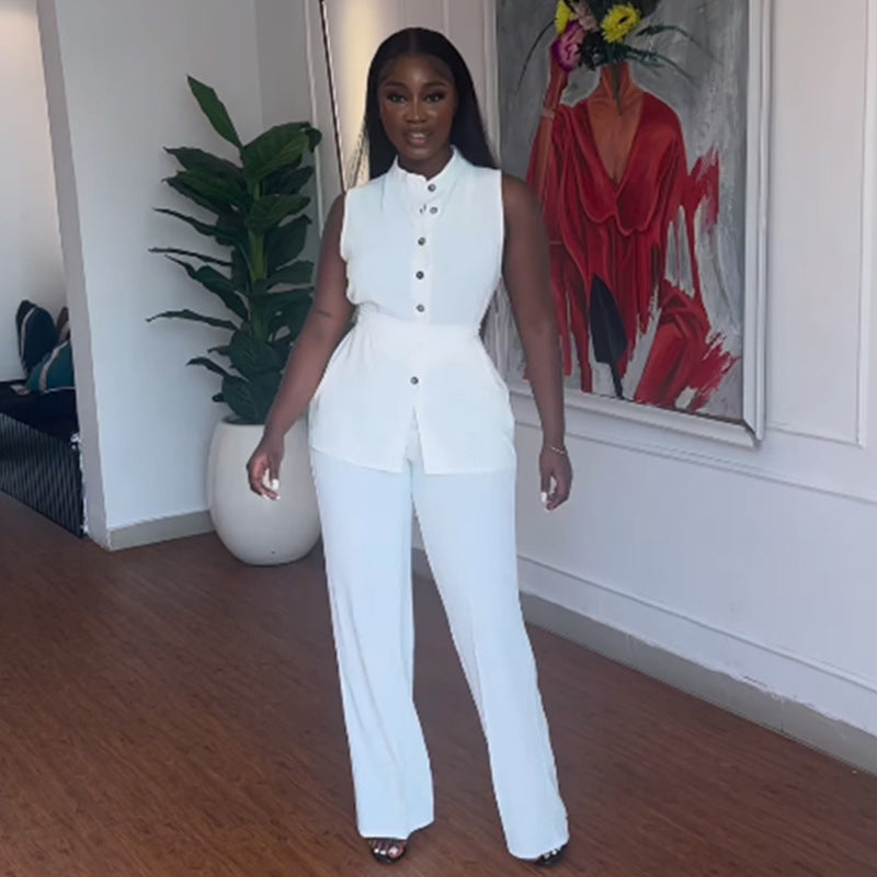 Two piece vest and wide leg pants set