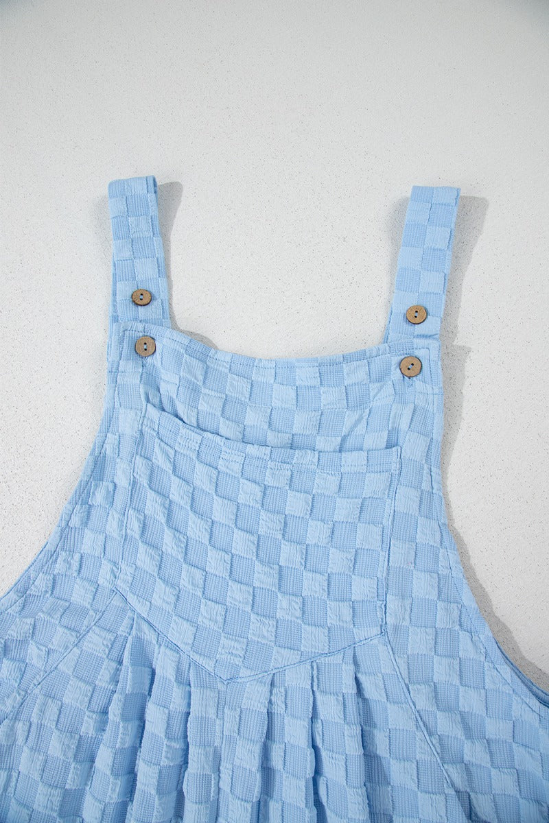 Checkered Wide Leg Pocketed Overalls