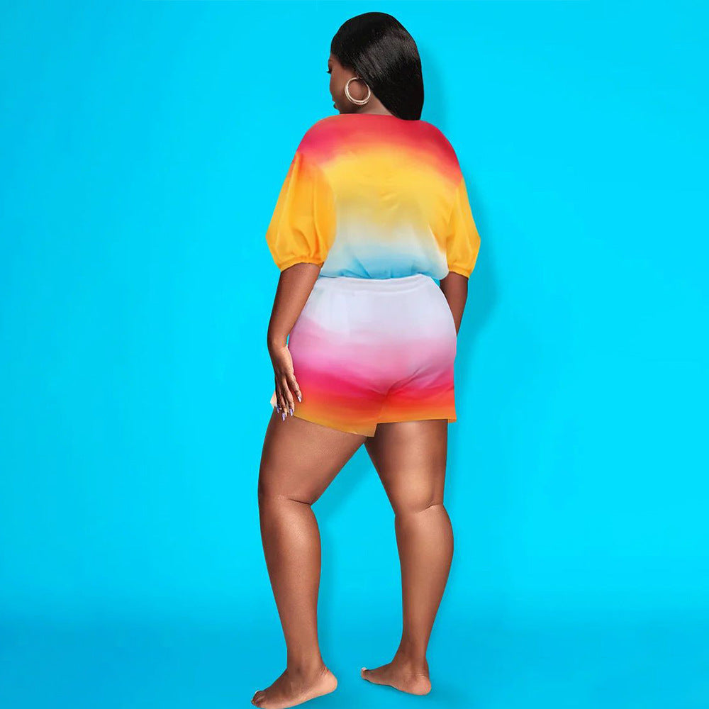 Printed Plus Size Shorts Set