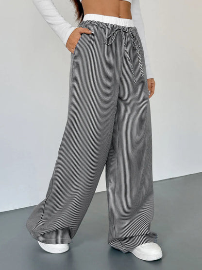 Striped Wide Leg Drawstring Pants
