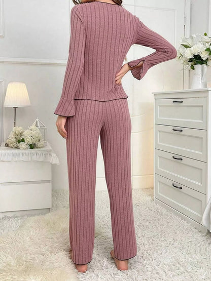 Contrast Bow Detail Top and Pants Lounge Set