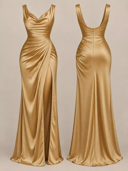 Plus size satin cowl neck dress, view 8
