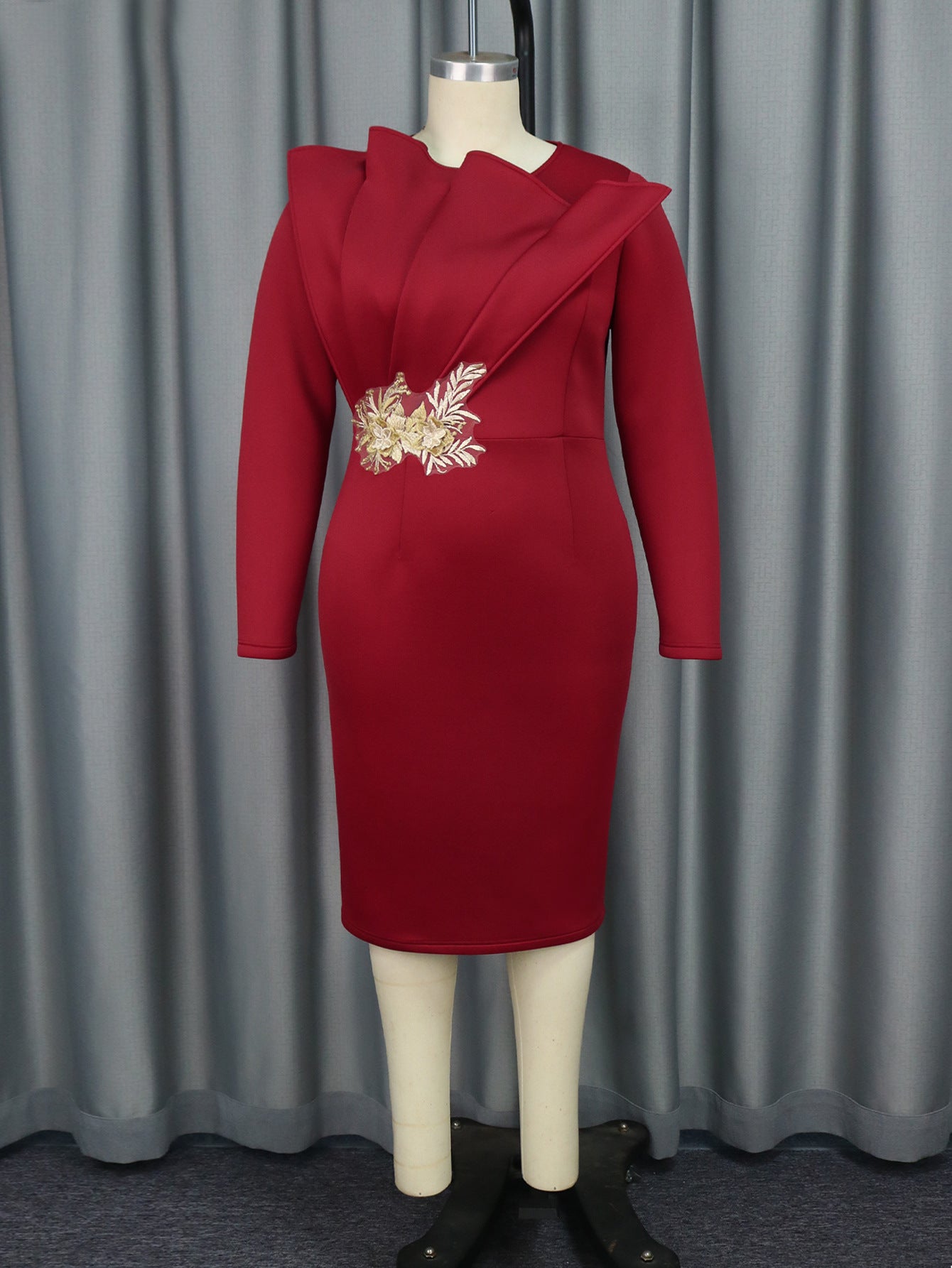 Embroidered Long Sleeved Evening Dress