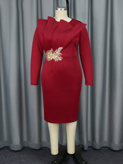 Embroidered Long Sleeved Evening Dress
