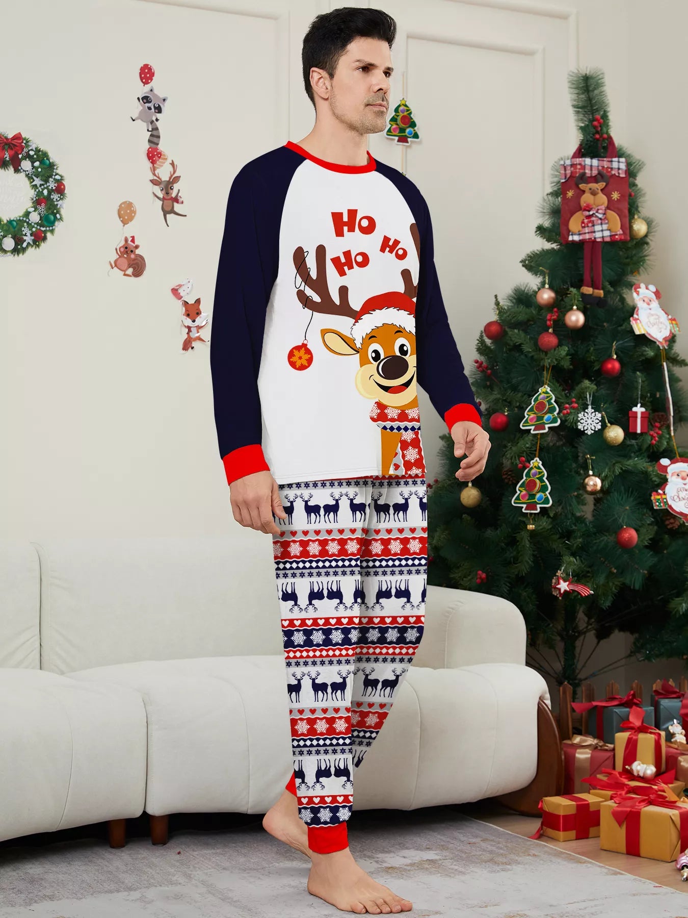 Full Size Christmas Reindeer Print Matching Family Pajama Set Plus Size