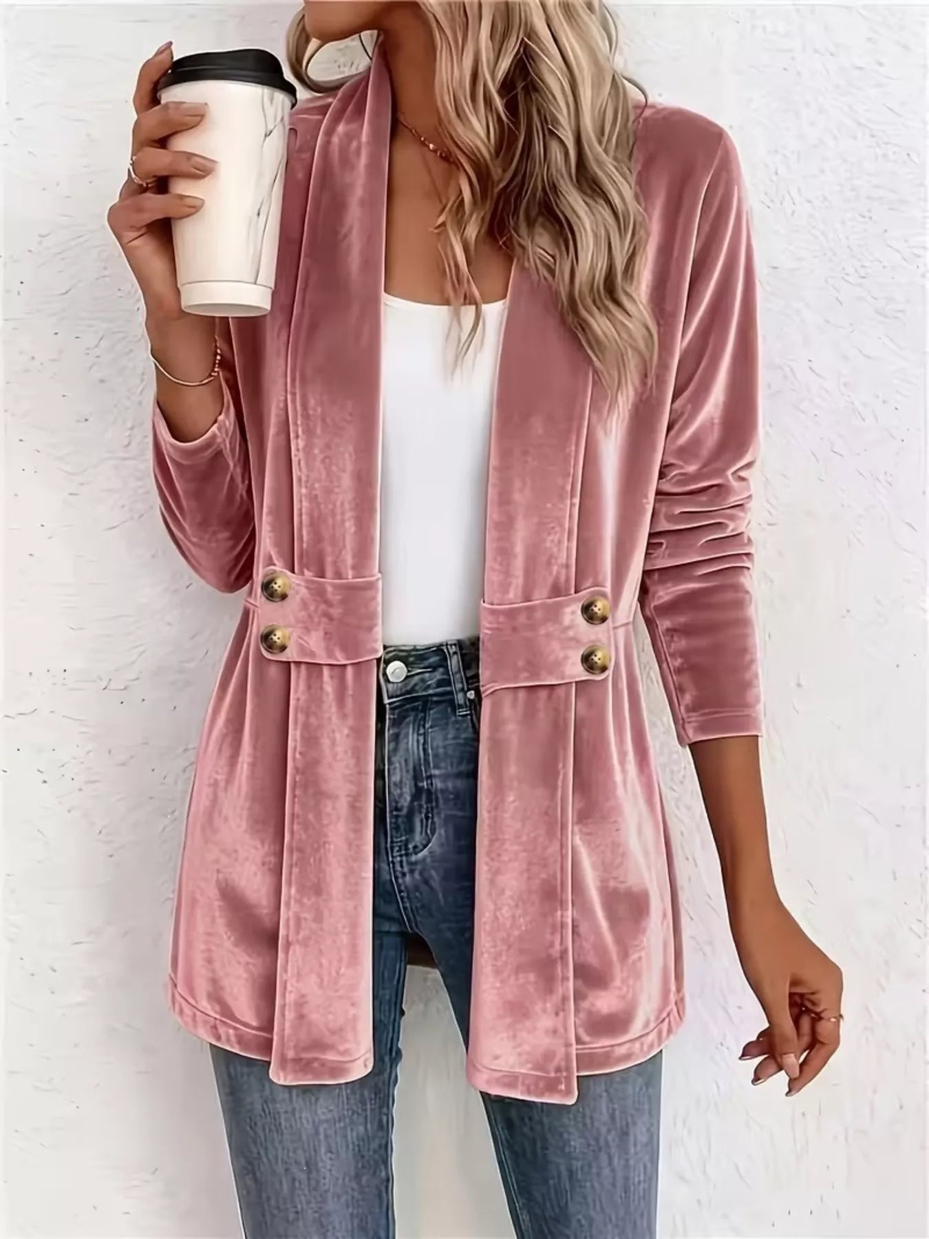 Full Size Velvet Open-Front Cardigan Plus Size