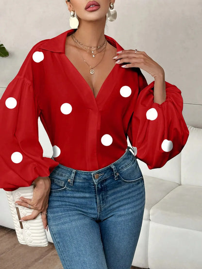 Polka Dot Balloon Sleeve Blouse