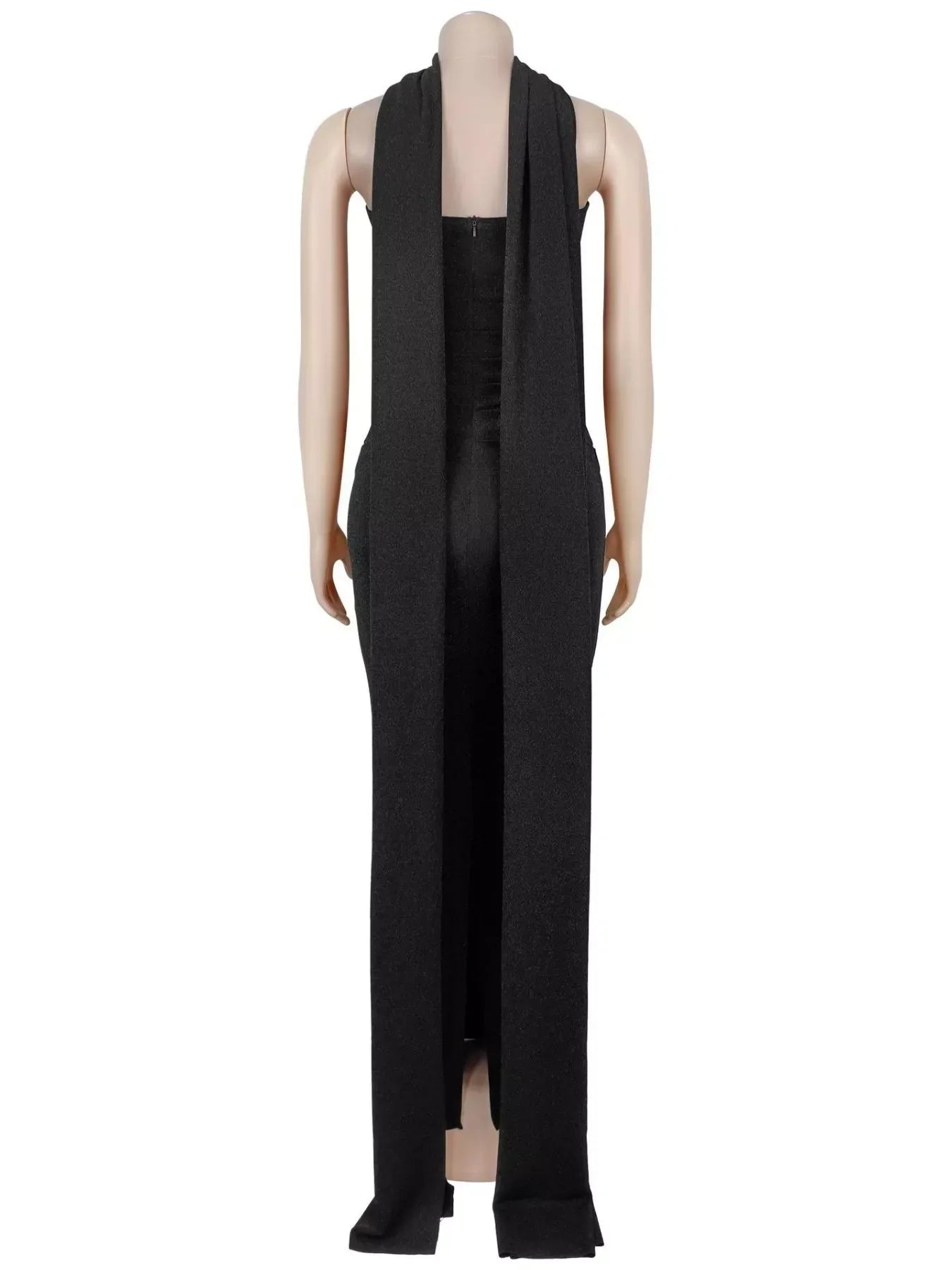 Slit Glitter Tube Maxi Dress with Scarf