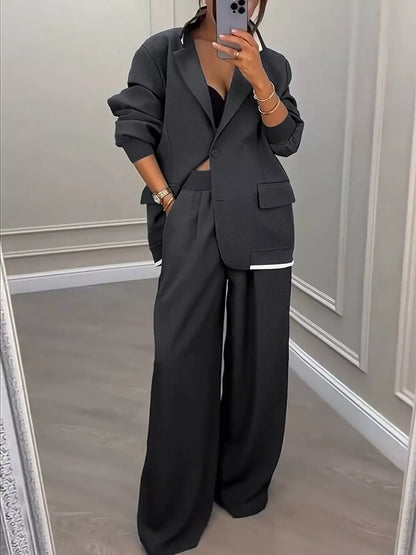 Lapel Collar Blazer & Wide-Leg Pants set