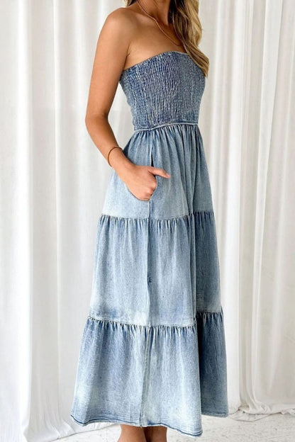 Slit Tiered Denim Dress