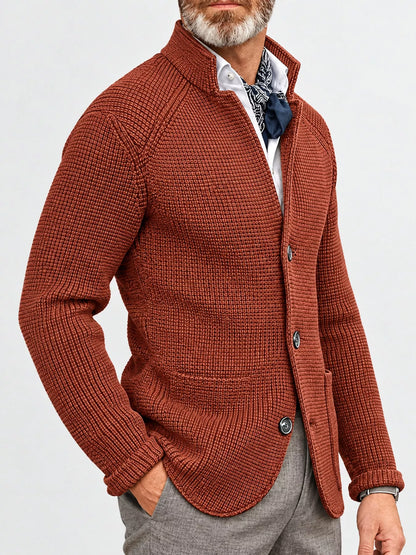 Men's Slim-Fit Knit Stand-Collar Cardigan with Pockets