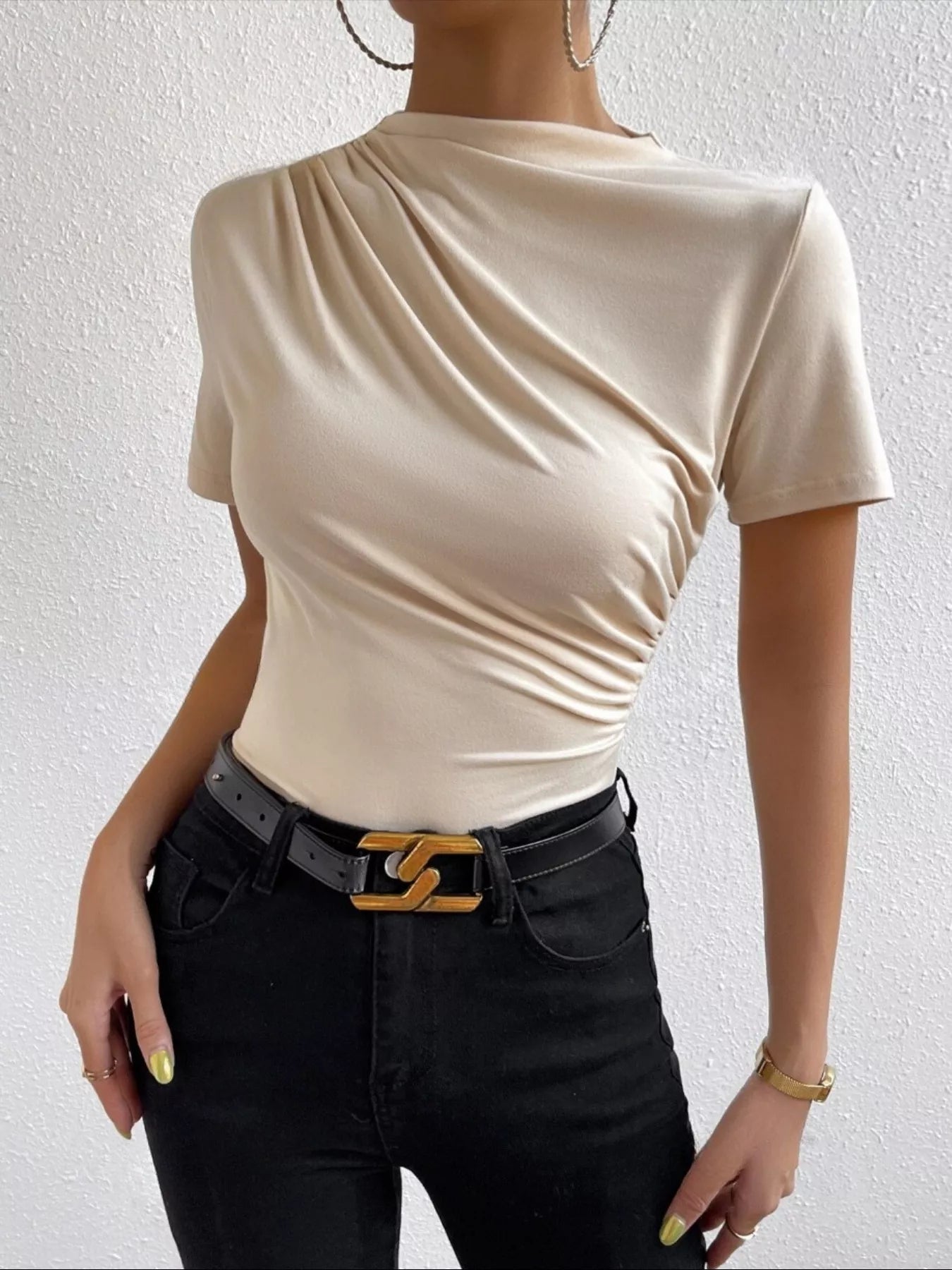 Elegant Draped Short Sleeve Top