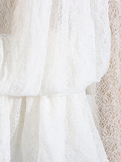 Ruffled Hem Lace Mini Dress