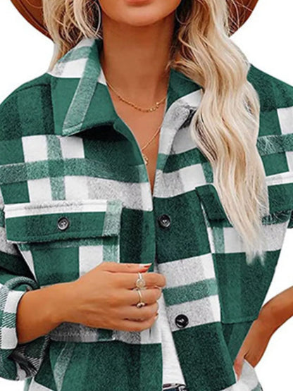 Plaid Button-Down Long Sleeve Jacket