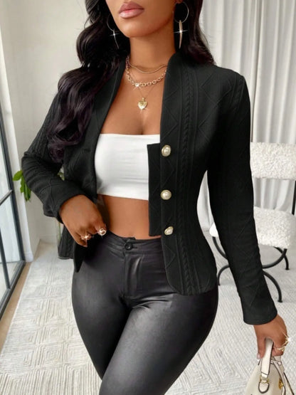 Textured Button Up Long Sleeve Jacket