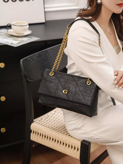 Quilted Shoulder Bag with Gold Chain Strap