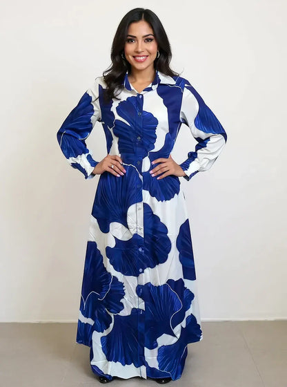 Printed Button Up Maxi Shirt Dress