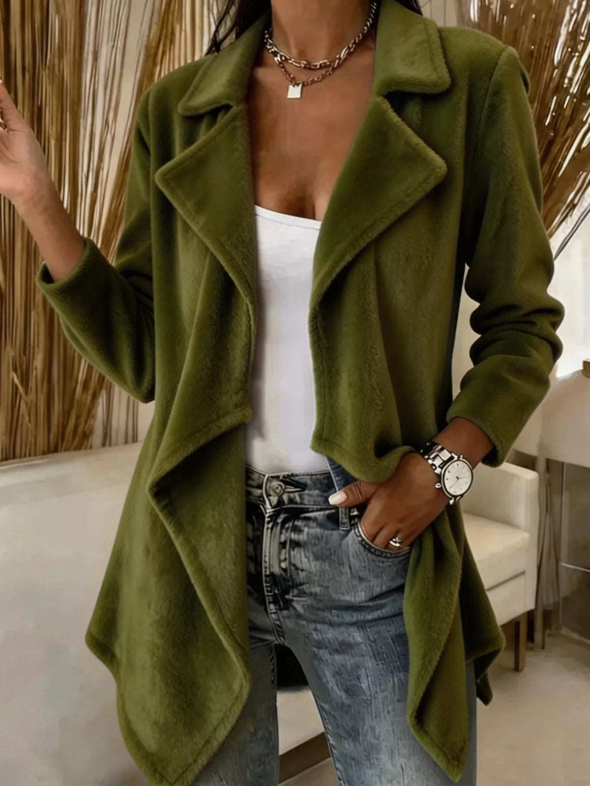 Fleece waterfall collar jacket, view 3