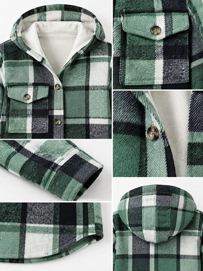 Fleece-lined plaid shacket, view 5