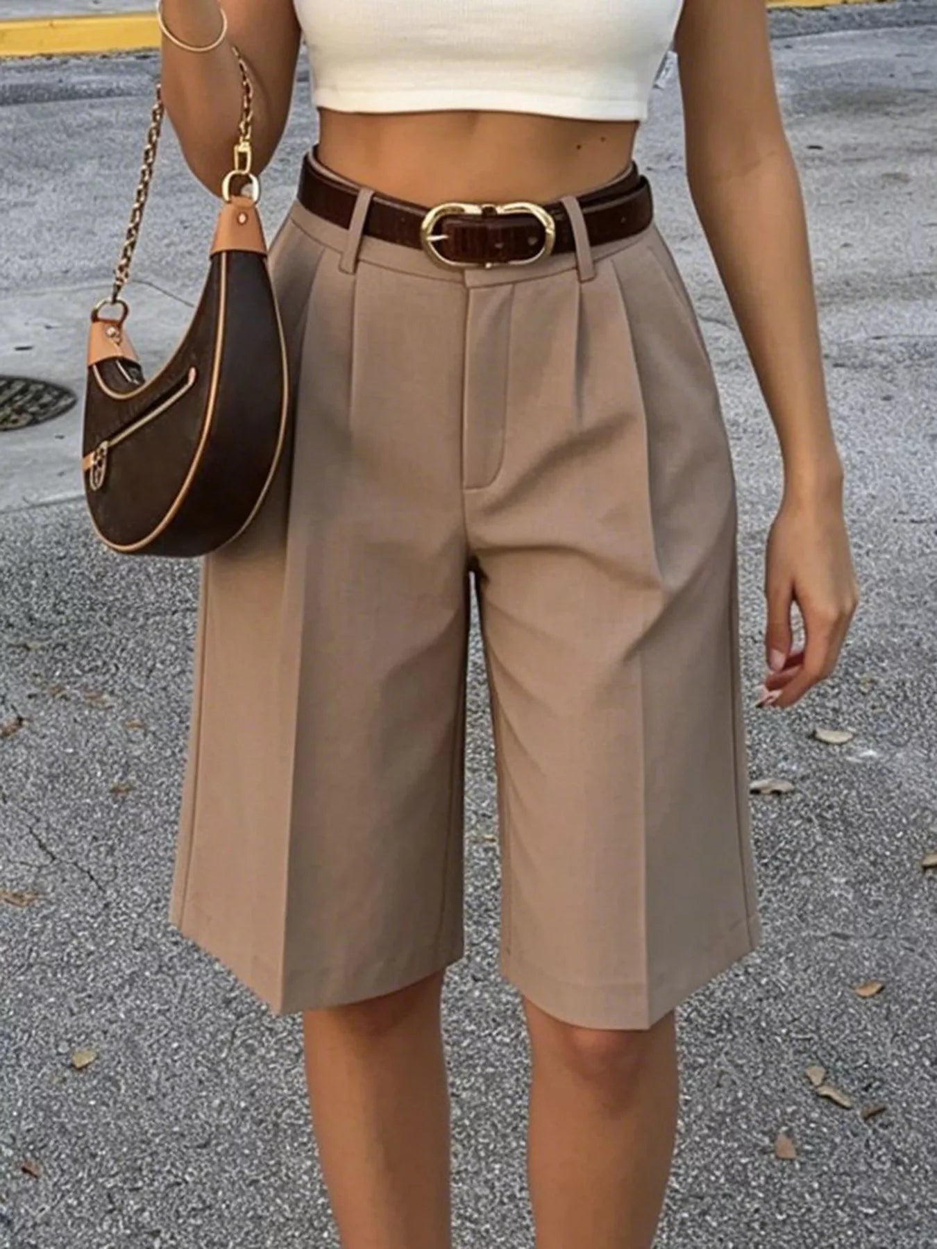 High-Waisted Pleated Detail Shorts