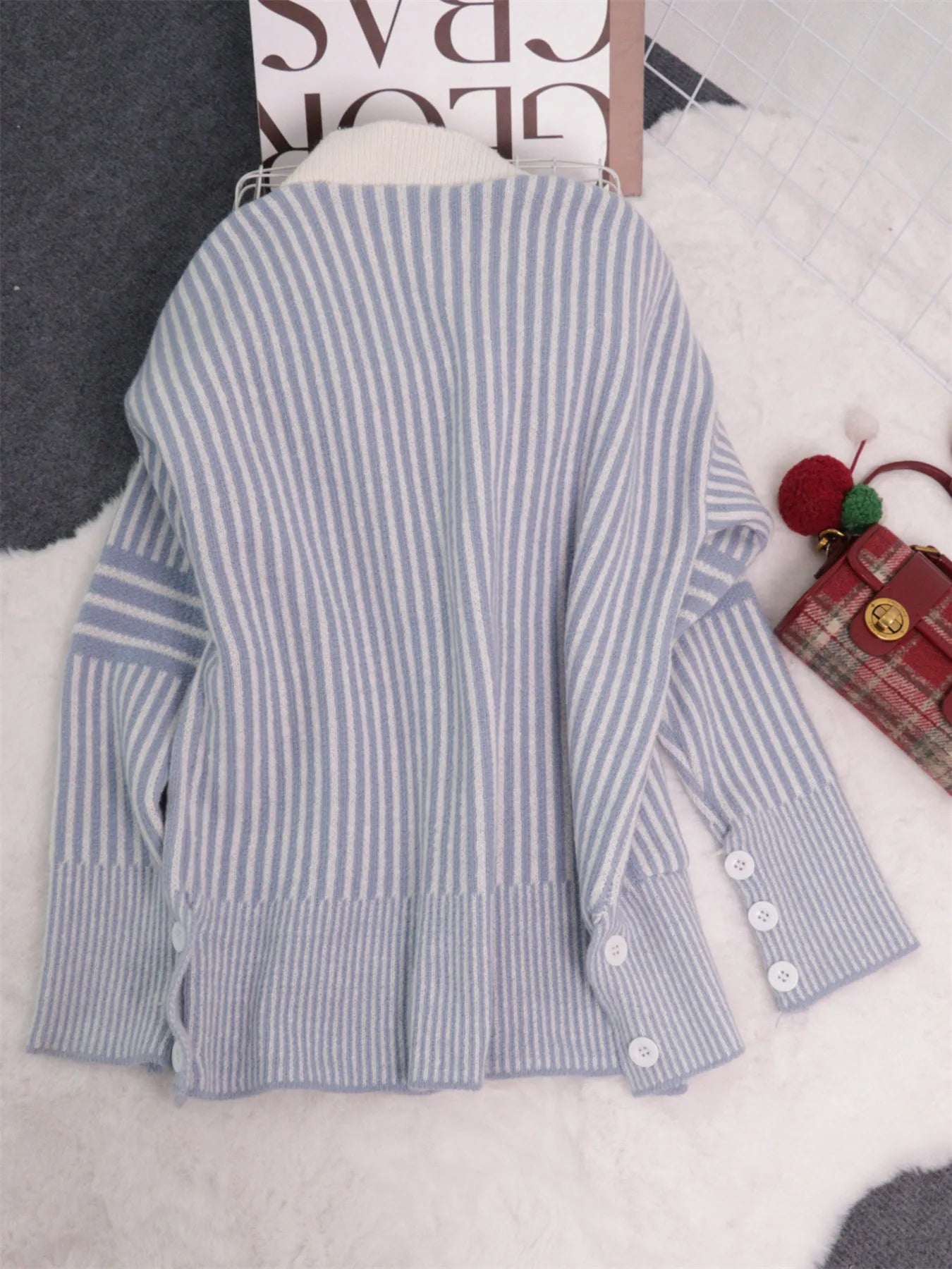 Striped Cardigan with Contrast Trim