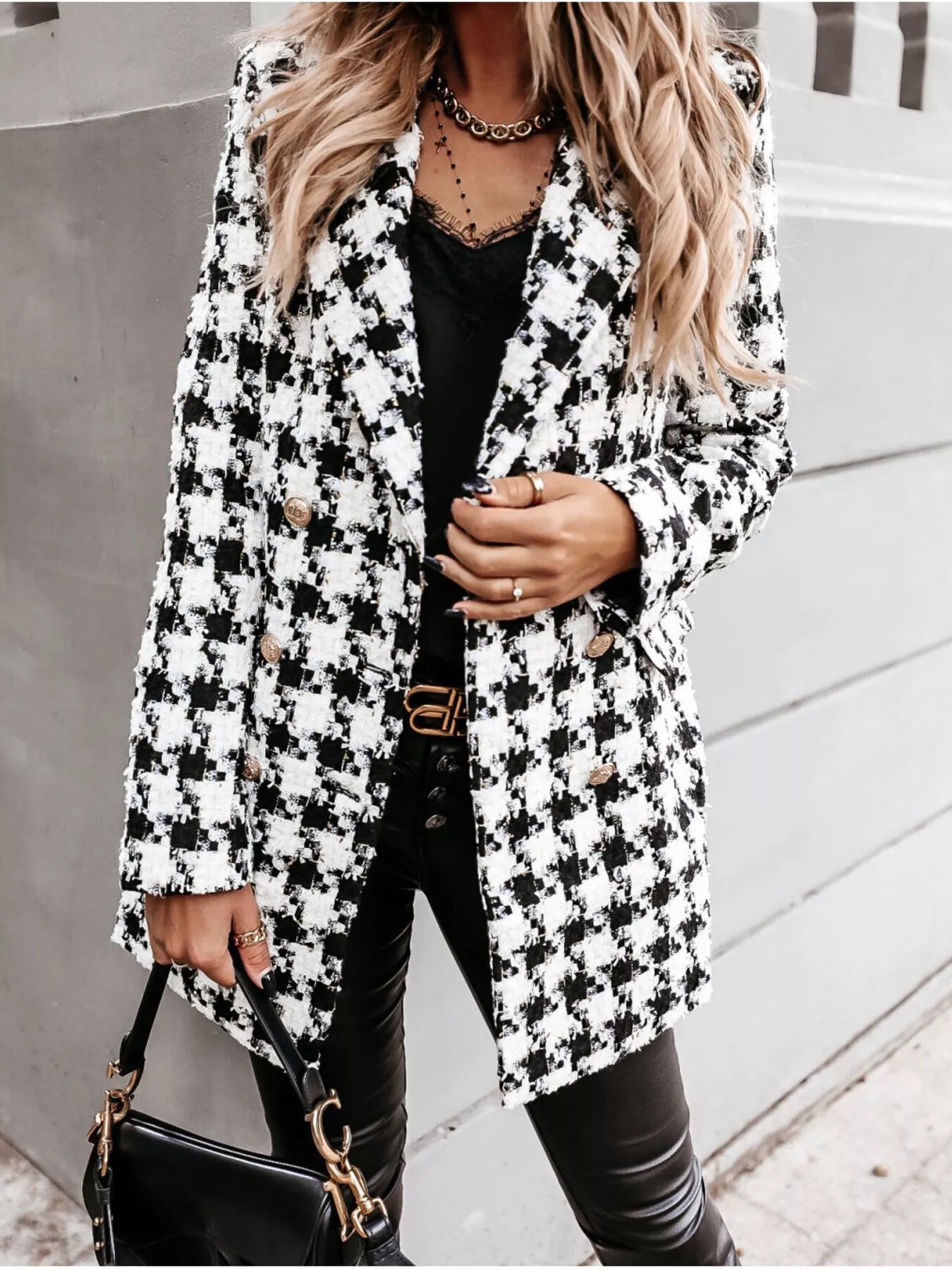 Plaid Tweed Double-Breasted Coat