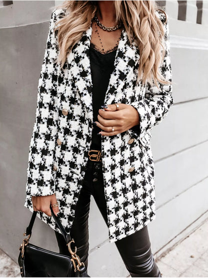 Plaid Tweed Double-Breasted Coat