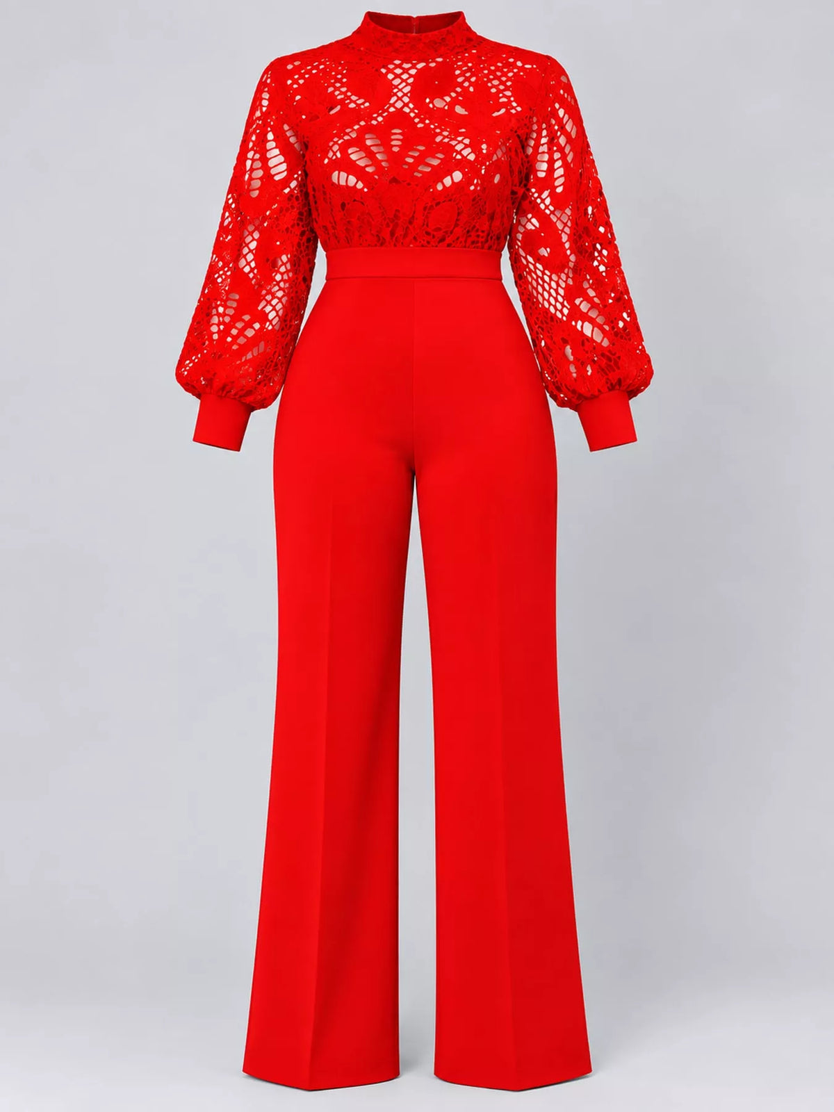 Mid-Waist Lace Flare Jumpsuit in Black, White, Blue or Red