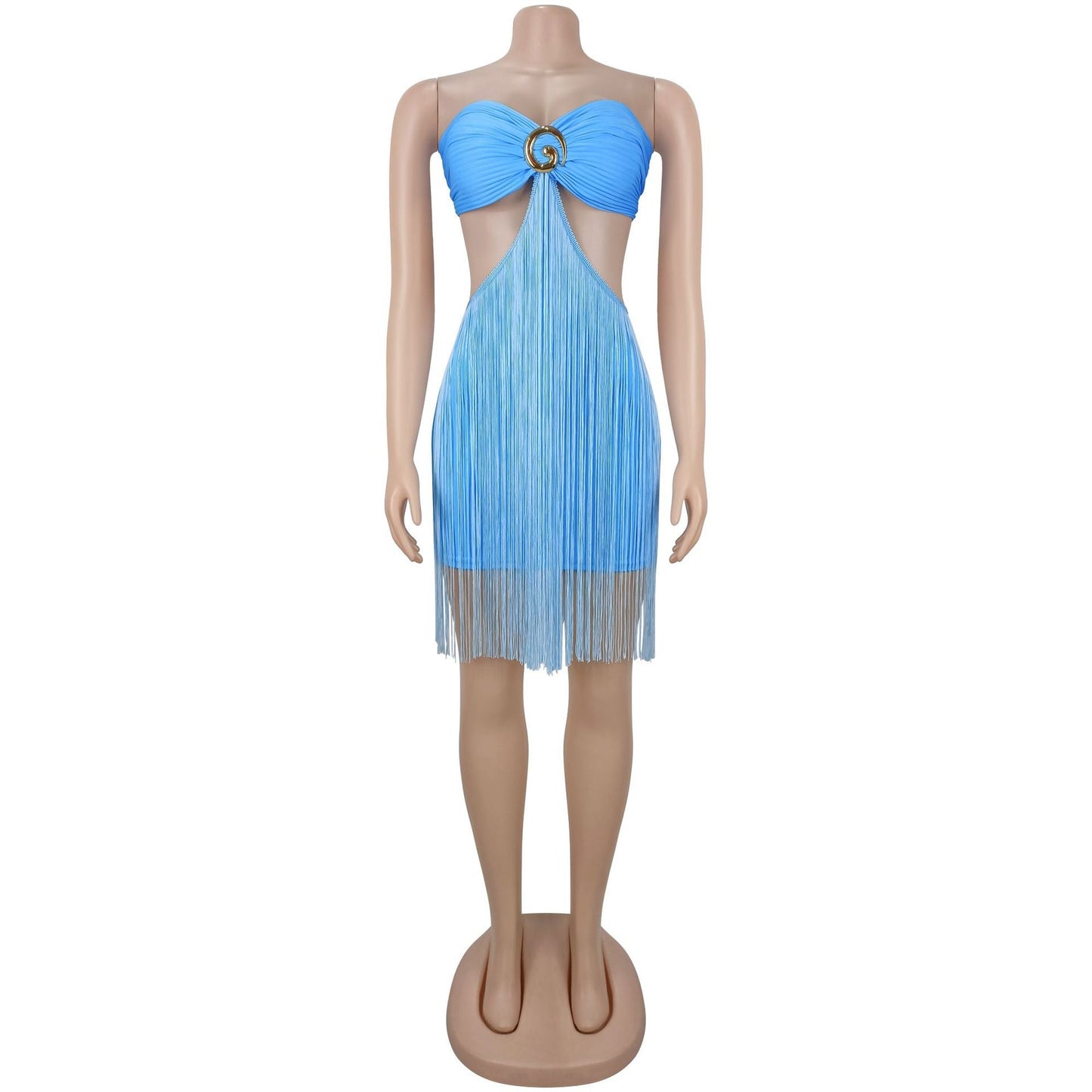 Strapless fringe skirt dress