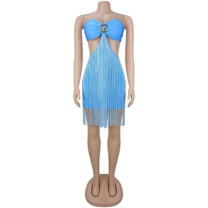 Strapless fringe skirt dress