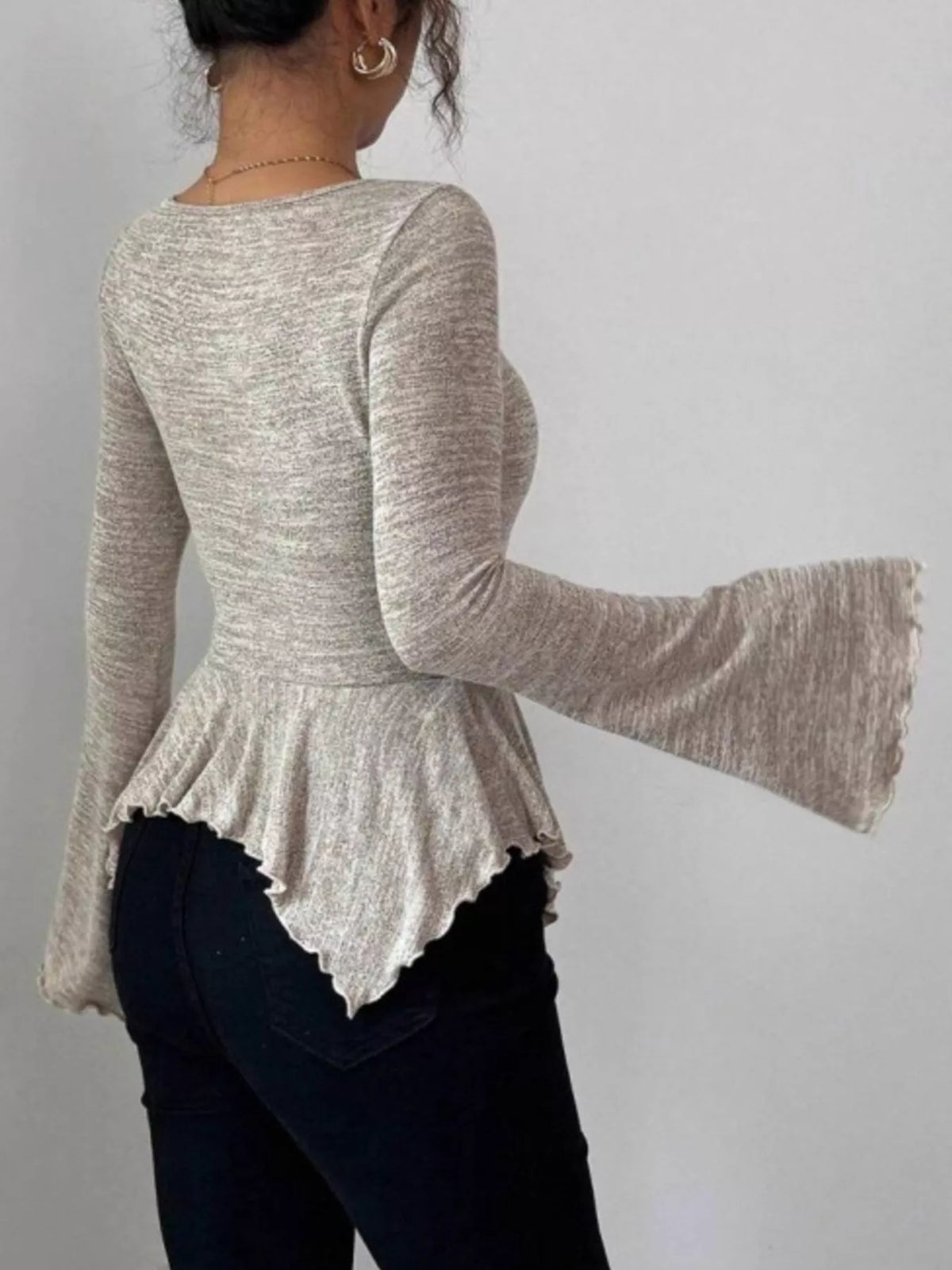 Ruched Flared Sleeves Peplum Top