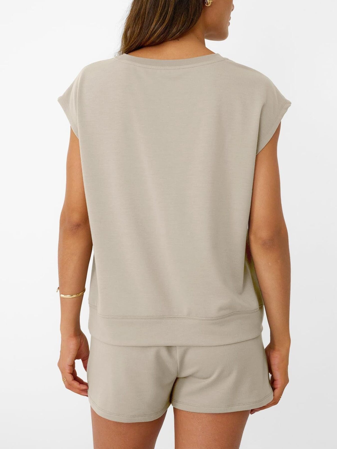 Round Neck Cap Sleeve Top and Shorts Set