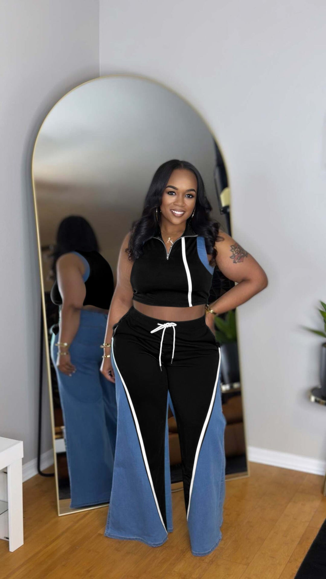 Cowboy Patchwork Sleeveless Pants Set