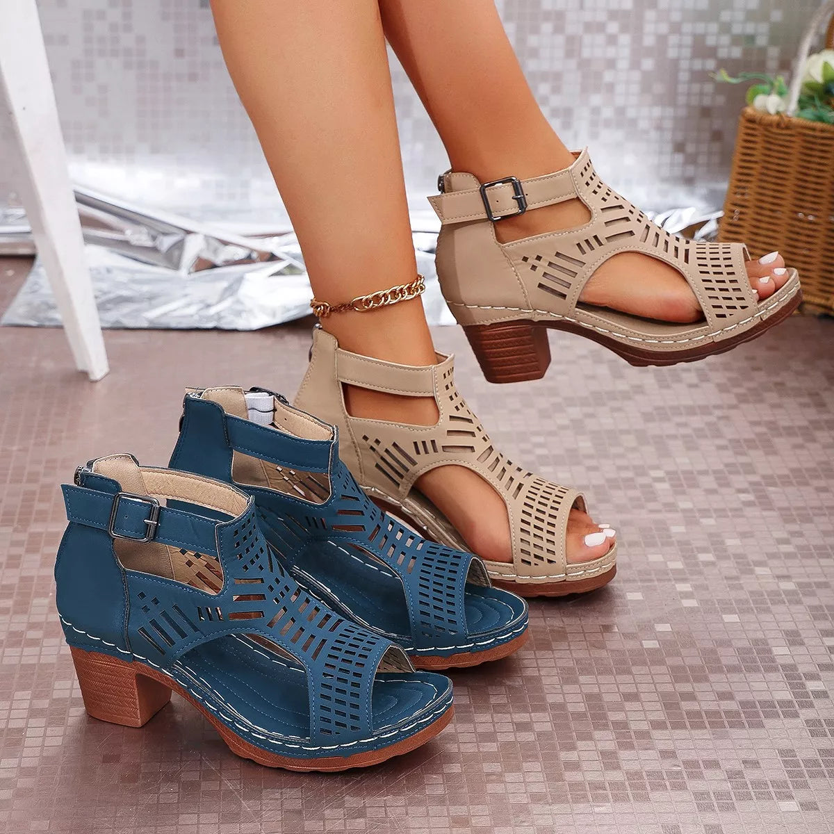 Open Toe Block Heels Sandals