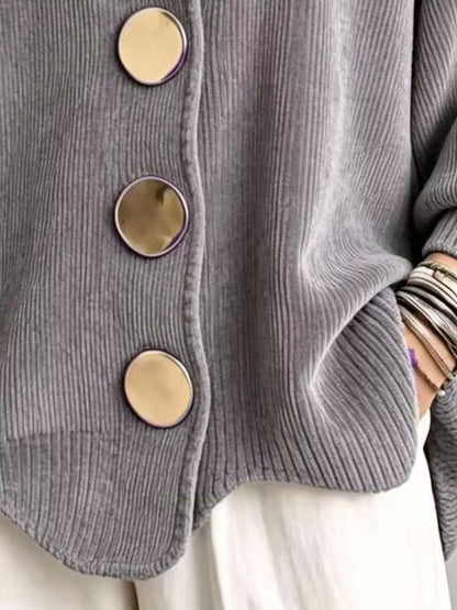 Ribbed knit gold-button cardigan, view 27