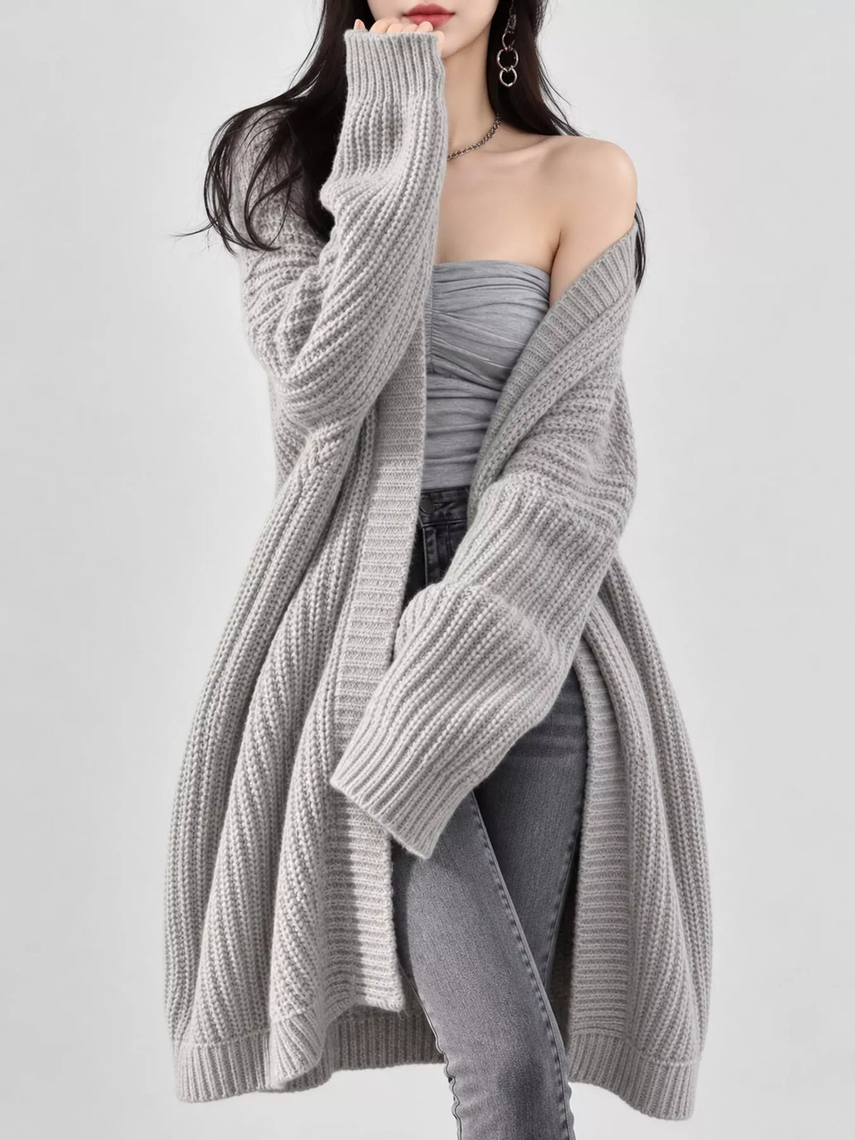 Plus size chunky knit cardigan, view 54