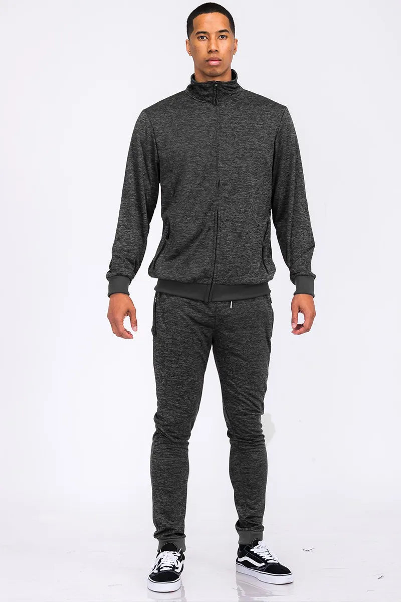 Full Size Marbled Track Jacket and Pants Set