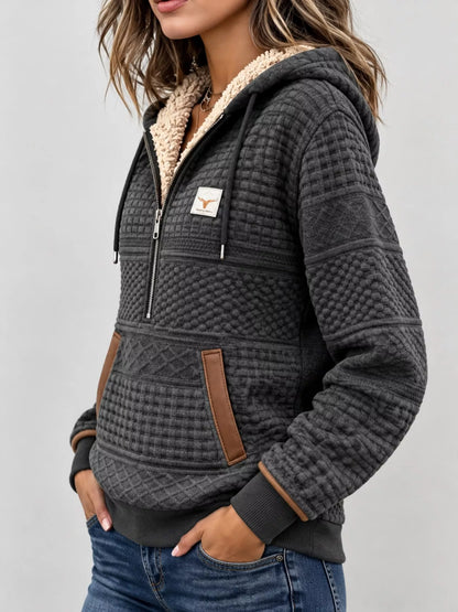 Half-zip textured hoodie, view 3