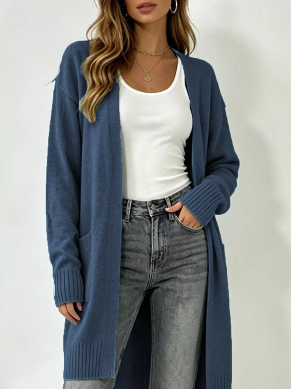 Full Size Open-Front Longline Knit Cardigan Plus Size