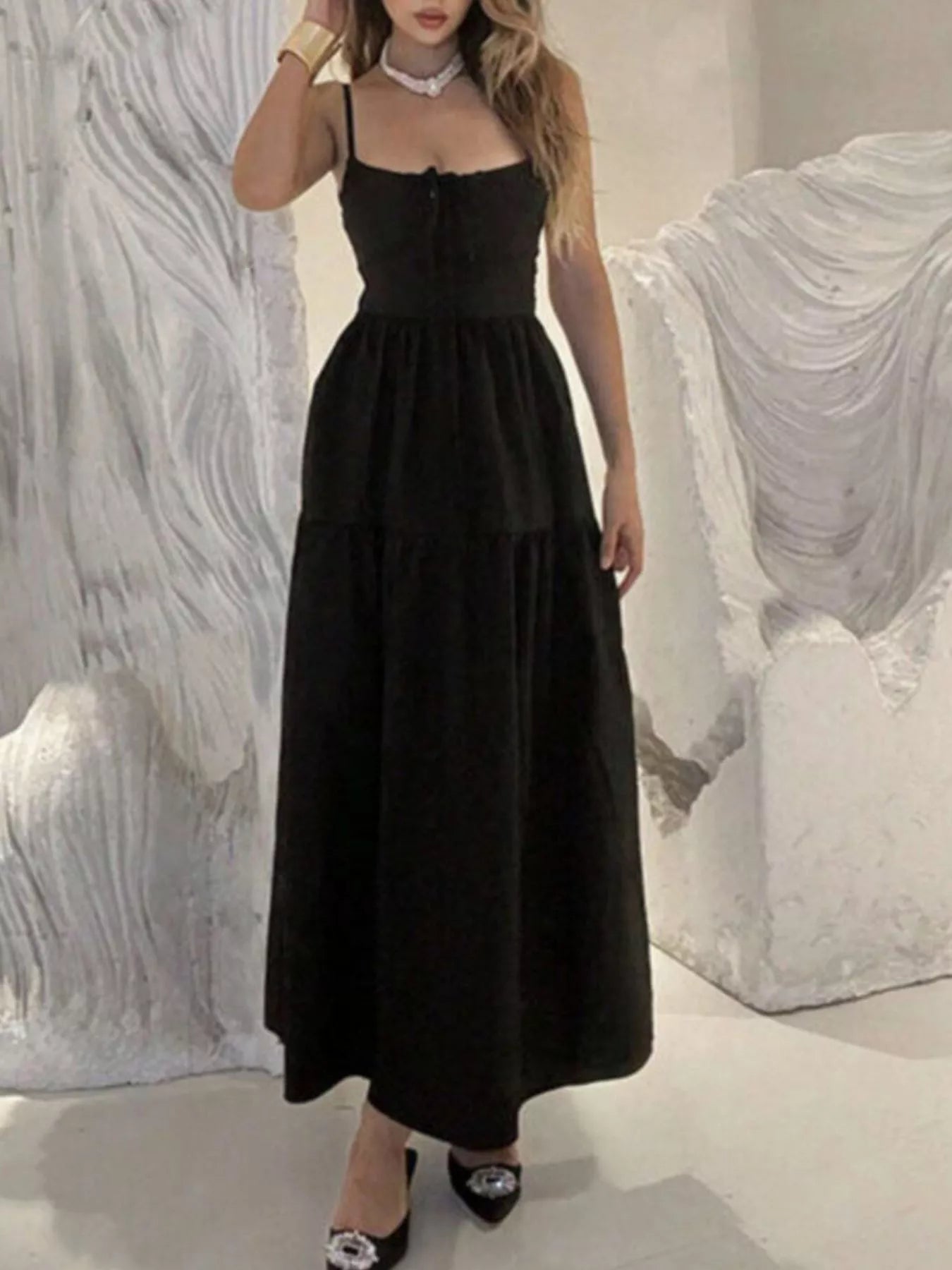 Lace Up Back Maxi Cami Dress