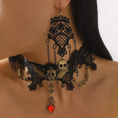Halloween Lace Skull Necklace Set
