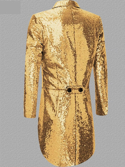 Men's Long Sleeve Sequin Tailcoat Blazer
