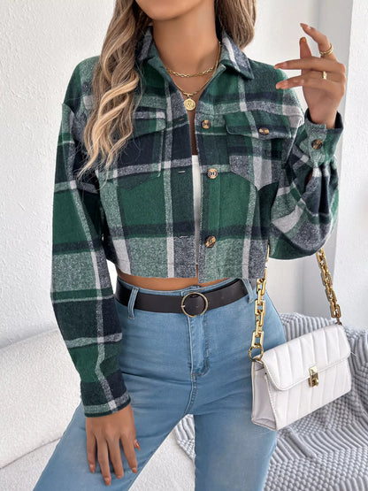 Plaid Button Up Cropped Jacket