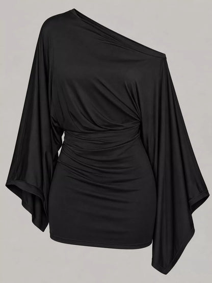 Plus Size One-Shoulder Ruched Bodycon Mini Dress