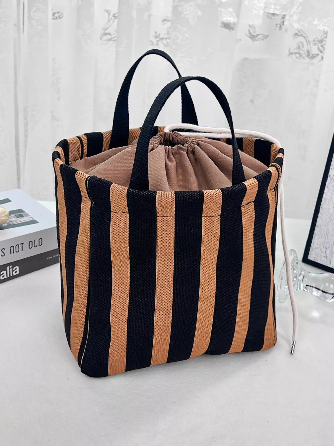 Striped Drawstring Handbag