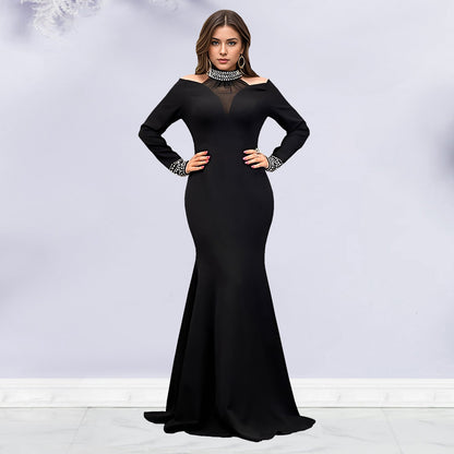 Solid color dress with wrapped arms and rhinestones