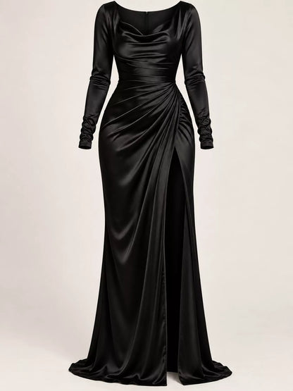 Plus size satin cowl neck dress, view 53